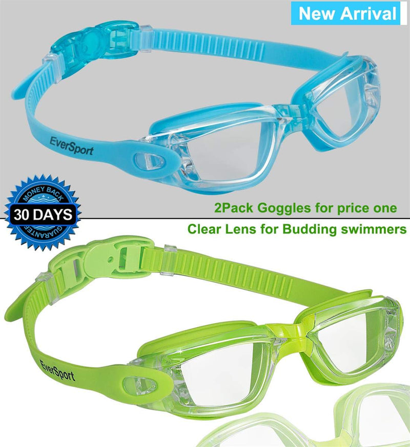 Kids Swim Goggles, Pack of 2 Swimming Goggles for Children Teens, Anti-Fog Anti-UV Youth Swim Glasses Leak Proof for Age4-16 Lightblue & Green - NewNest Australia