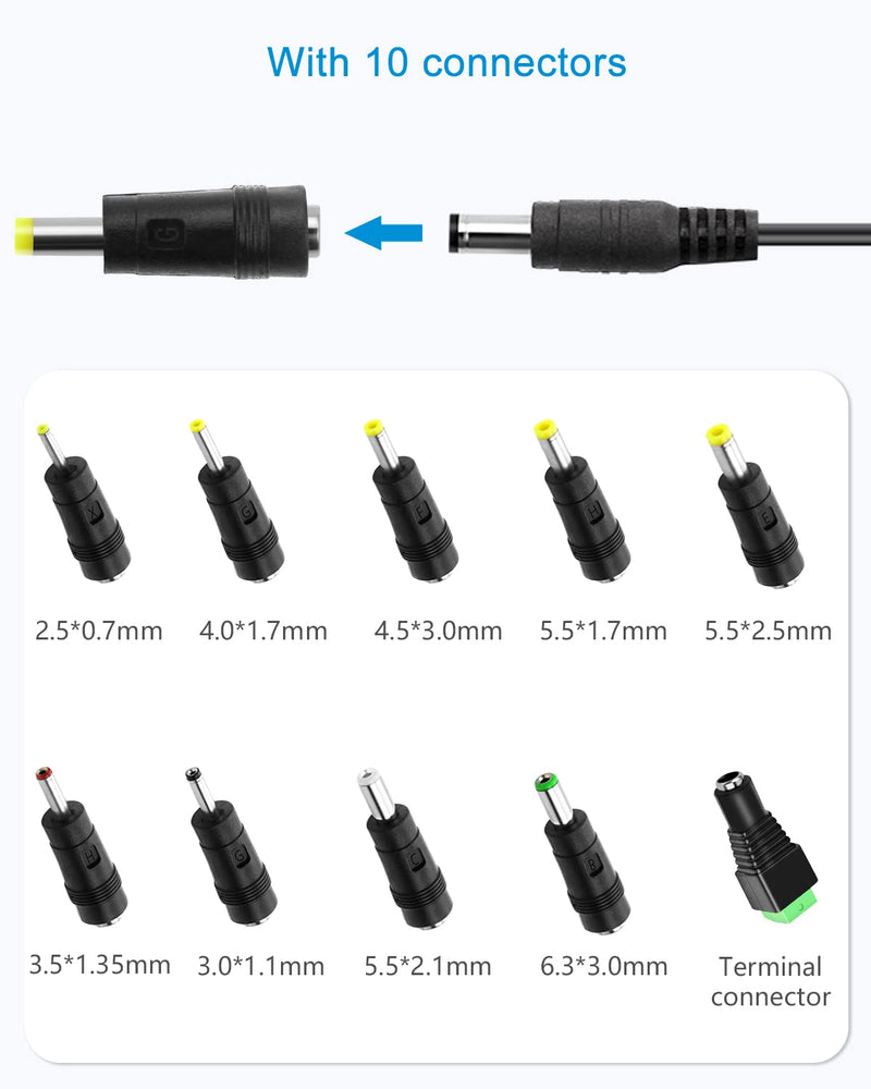 ALITOVE 12V 2A Power Supply Adapter DC 12 Volt 24W 2000mA 1.8A 1.5A 1.2A 1A Power Converter Transformer with 5.5x2.5 5.5x2.1 5.5x3.0 5.5x1.7 4.8x1.7 4.0x1.7 3.5x1.35 3.0x1.1 2.5x0.7 6.3x3.0 10 Tips - NewNest Australia
