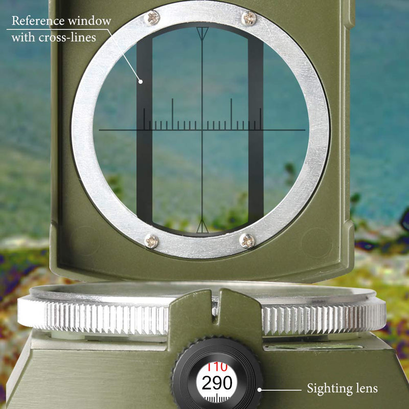 YEHOBU Military Lensatic Sighting Compass Survival for Hiking, Orienteering Lensatic Compass, Waterproof and Shakeproof Navigation Compasses, Survival Emergency Luminous Sighting Compass, Army Green - NewNest Australia