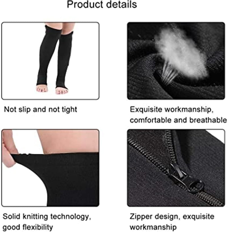 Cheeroyal Compression Socks With Zip, Knee High 15-20 Mmhg Compression Socks For Men And Women, Open Toe Support Socks For Varicose Veins, Edema, Recovery, Pregnant Women - NewNest Australia