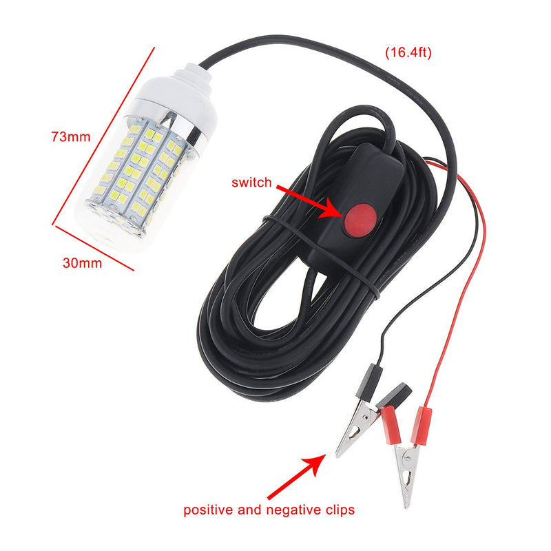 RTNLIT 12V 15W LED Fishing Light, Underwater 108 LEDs Fish Finder Lamp, Submersible Night Fishing Lure Bait Finder Attracts Crappie/Prawns/Squid/Krill, IP68 with 5M Power Cord and Battery Clip White - NewNest Australia
