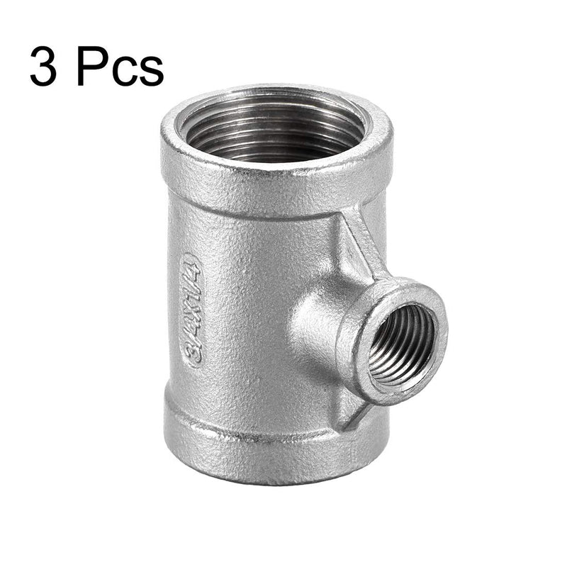 uxcell Stainless Steel 304 Cast Pipe Fitting 3/4 BSPT X 1/4 BSPT X 3/4 BSPT Female Tee Shaped Connector Coupler 3pcs - NewNest Australia