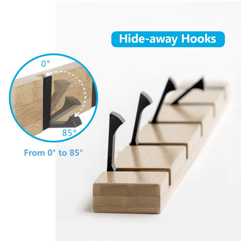 NewNest Australia - Wooden Coat Hooks JSVER Coat Rack Wall Mounted Urban Design Coat Hook Space-Saving Hook Rack with 4 Standard Retractable Hooks Hat Coat Hook for Entryway, Hallway, Bathroom, Living Room, Bedroom Wood Color 4 Hooks 