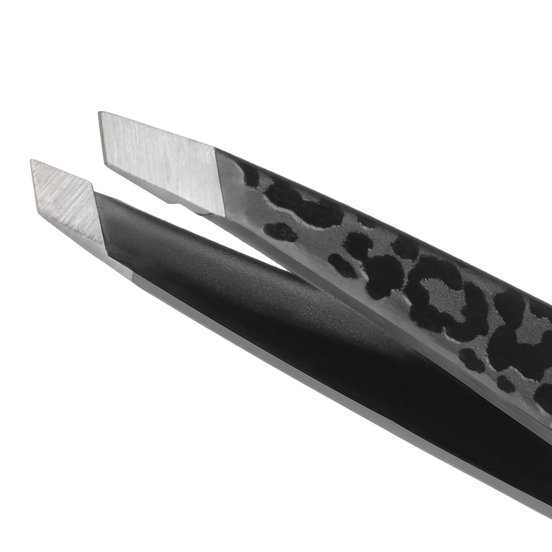 TWEEZERMAN tweezers mini version with hand-filed beveled tip for eyebrow plucking, Black Leopard - NewNest Australia