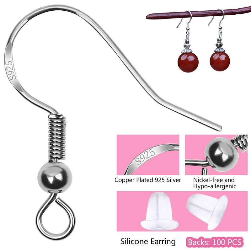 925 Sterling Silver Earring Hooks, 300 Piece Earring Making Kit with Hypoallergenic Earring Hooks, Jump Rings and Clear Rubber Earring Backs for DIY Jewelry Making (Silver) - NewNest Australia
