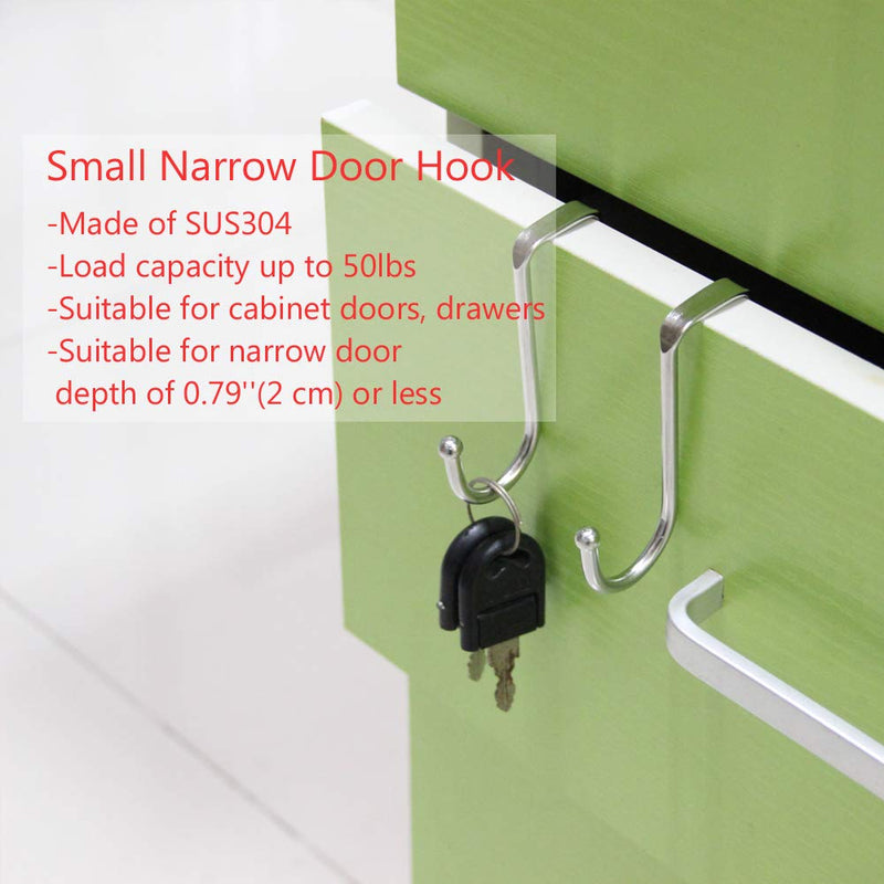 NewNest Australia - Poeland 1kuan Over Cabinet Drawer Double Hooks 304 Stainless Steel Multiple Use Narrow Door Hook for Kitchen, Bathroom, Drawer, Wardrobe Door, Cabinet Door to Hang Bags, Towels, Coat More Pack of 4 