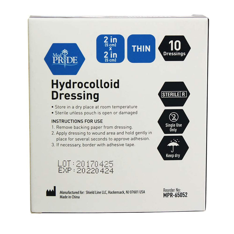 Med PRIDE Hydrocolloid Wound Dressing Pads| 10-Pack, 2 inch by 2 inch Sterile Adhesive Patches| Individually Packed, Highly Absorbent, Water-Resistant & Comfortable| Stays On for Multiple Days 2'' x 2'' Thin - NewNest Australia