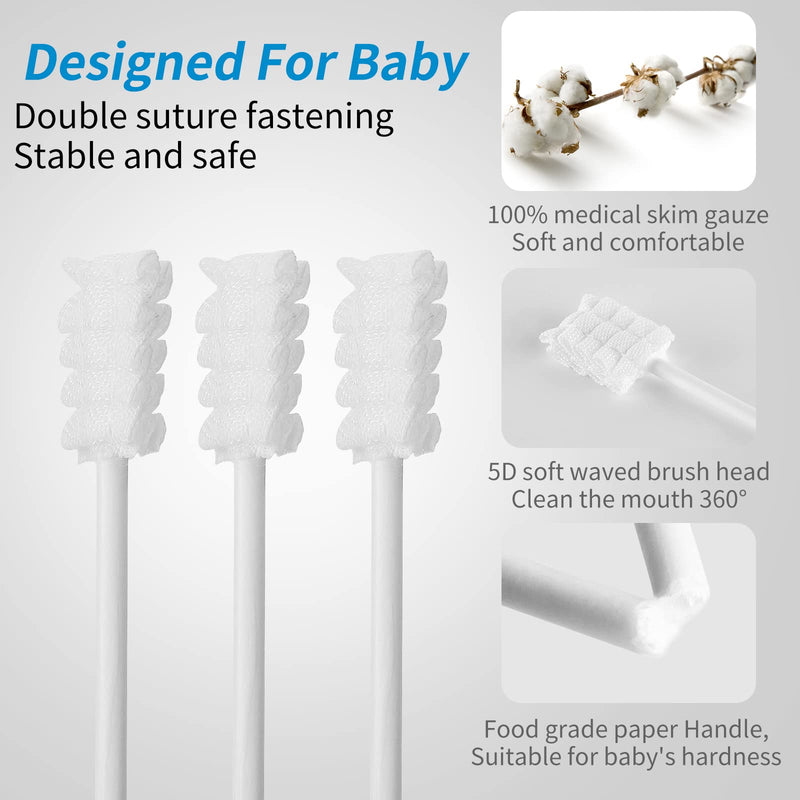 [60-Pack] Baby Tongue Cleaner, Baby Toothbrush, Disposable Baby Mouth Cleaner, Soft Gauze Toohthbrush Newborn Oral Cleaning Stick Dental Care for 0-36 Month Baby - NewNest Australia
