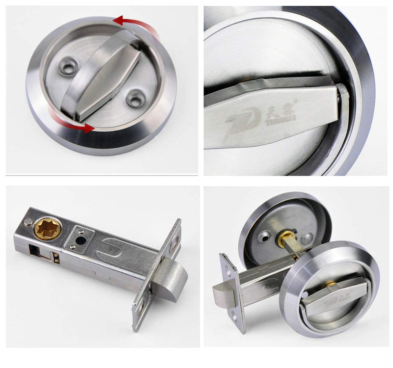 Stainless Steel 304 Storeroom Locks Privacy Door Locks Round Bed/Bath Pocket Door Latch,Hidden Recessed Cup Door Handles Lock (No Key,Silver) - NewNest Australia