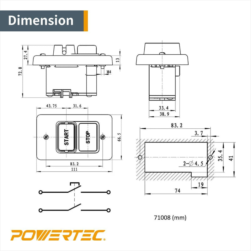 POWERTEC 71008 110/220V Single Phase On/Off Switch, 3HP, fits Table Saws, Drill Press, Dust Collectors - NewNest Australia