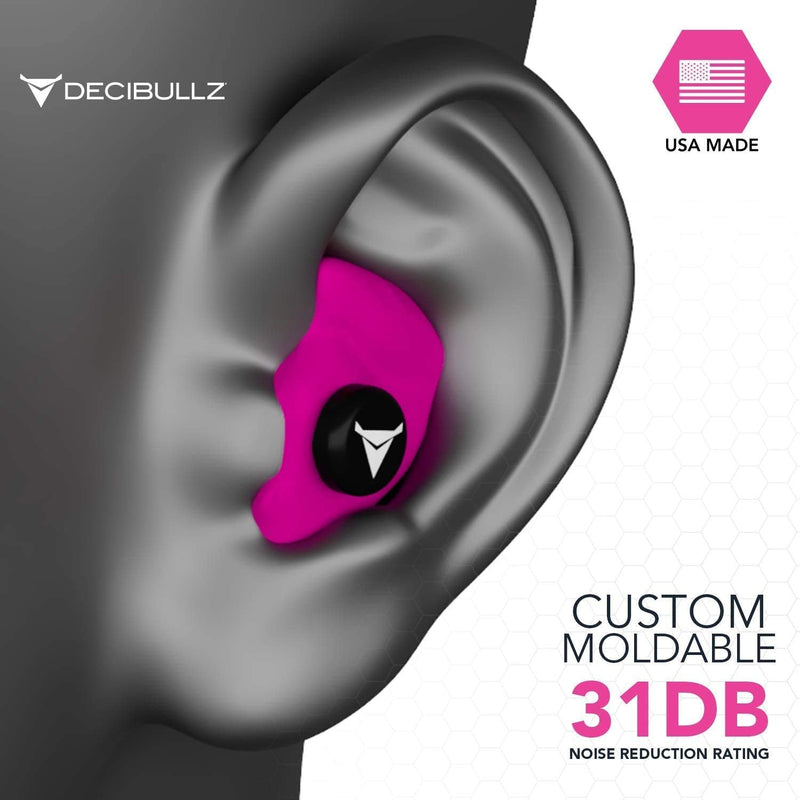 Decibullz - Custom Molded Earplugs, 31dB Highest NRR, Comfortable Hearing Protection for Shooting, Travel, Work and Concerts Pink - NewNest Australia