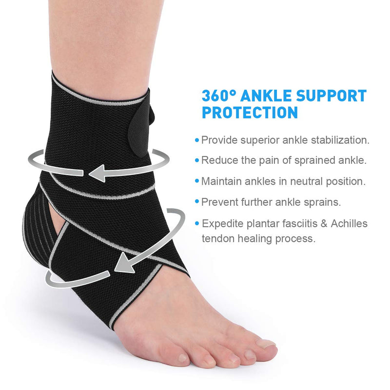 WASPO Ankle Support Brace 2 Pack - Adjustable Ankle Brace Wrap Strap for Sports Protect, Plantar Fasciitis Achilles tendonitis Ligament Damage Injury Recovery, One Size for Men Women Grey Grey-2pcs - NewNest Australia