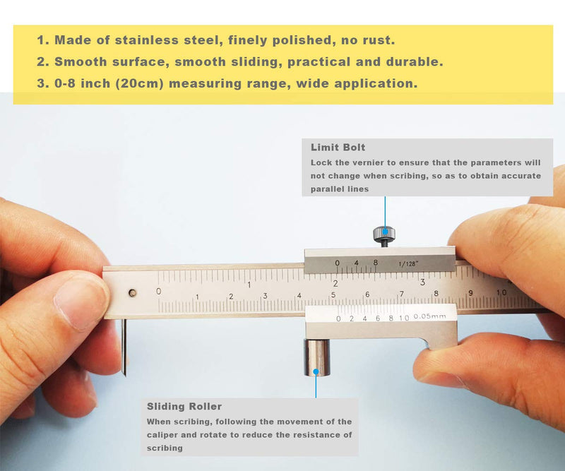 ZLKSKER Parallel Crossed Caliper 0-20cm (0-8 inch) with 2 Carbide Scriber/Needle, Stainless Steel Vernier Calipers, Marking Gauge, Marking Tool - NewNest Australia