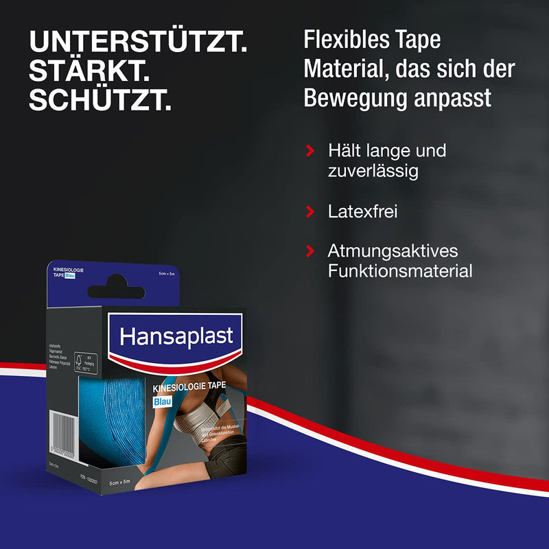 Hansaplast kinesiology tape, waterproof sports tape relieves muscle pain and promotes blood circulation*, tape offers support for joints and muscles*, 1 roll, blue - NewNest Australia
