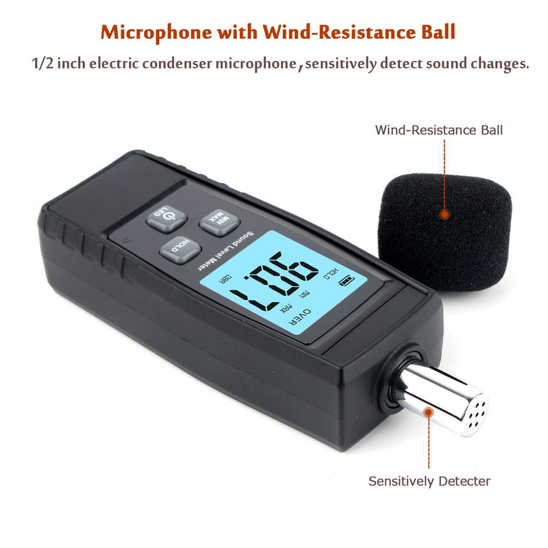 Hand-Held Sound Level Meter,V-Resourcing 30~130 dB Decibel Noise Measurement Tester with Backlight Digital LCD Display for Indoor/Outdoor Uses [Max/Min/Hold Function] Black - NewNest Australia