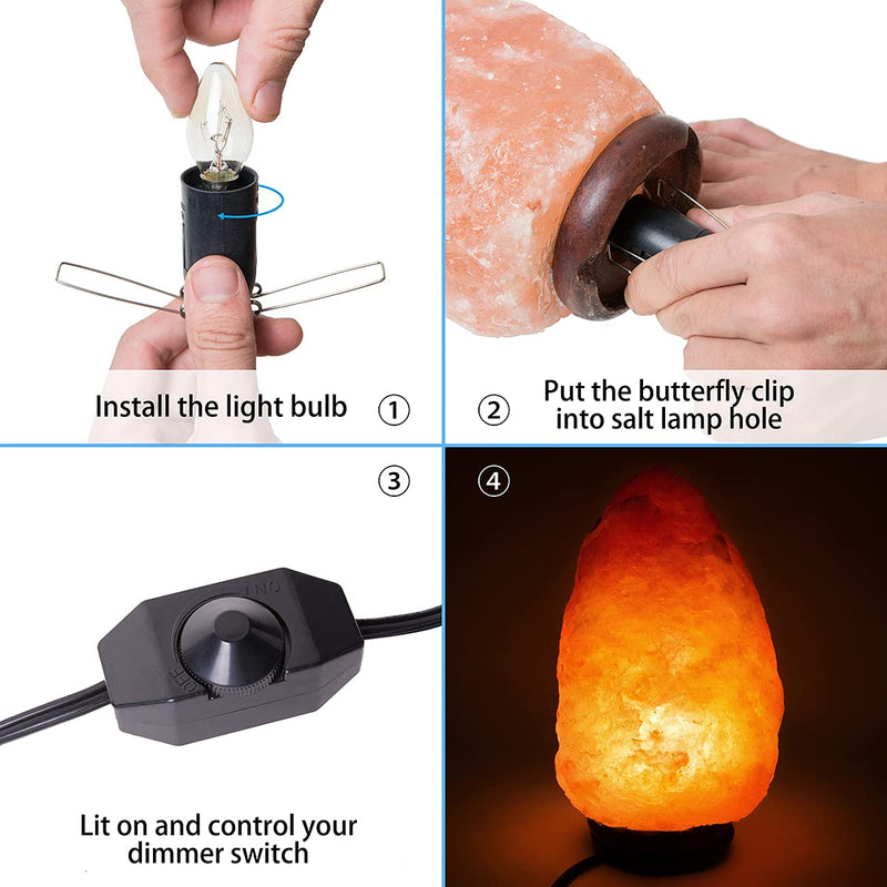 OHLGT Himalayan Salt Lamp Cord Replacement with Dimmer Switch and 6 Packs E12 Halogen Salt Lamp Bulbs (5 Feet Cord with Metal Clip) 5 Feet Cord With Metal Clip - NewNest Australia