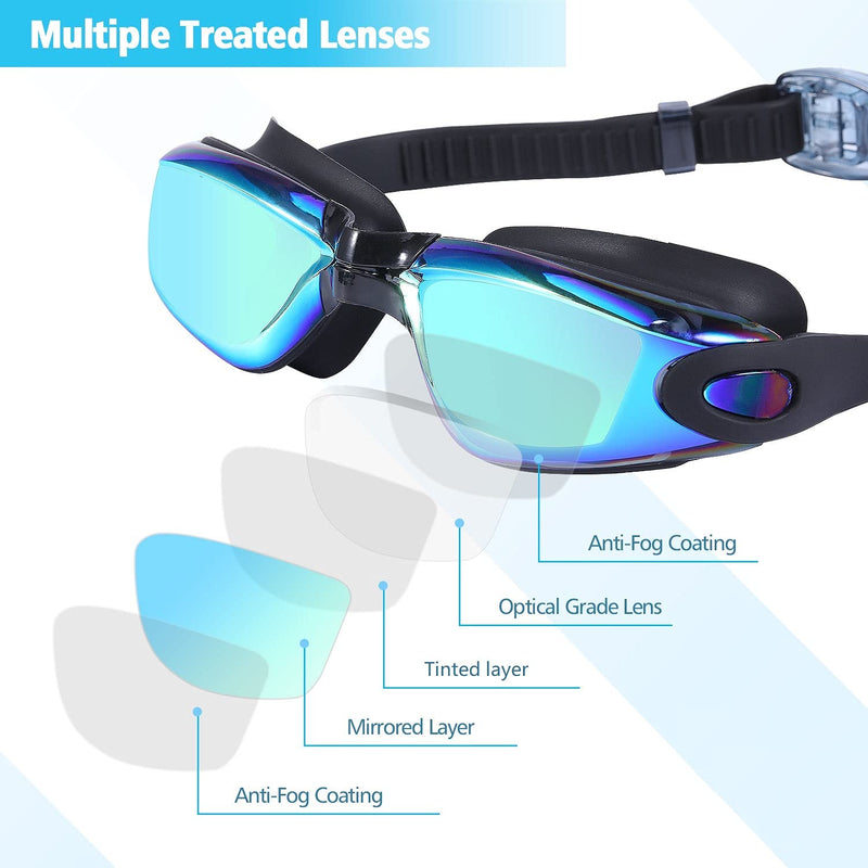 Rapidor Swim Goggles for Men Women Teens, Anti-Fog UV-Protection Leak-Proof, RP905 Series Black- Tinted & Mirrored Lenses - NewNest Australia