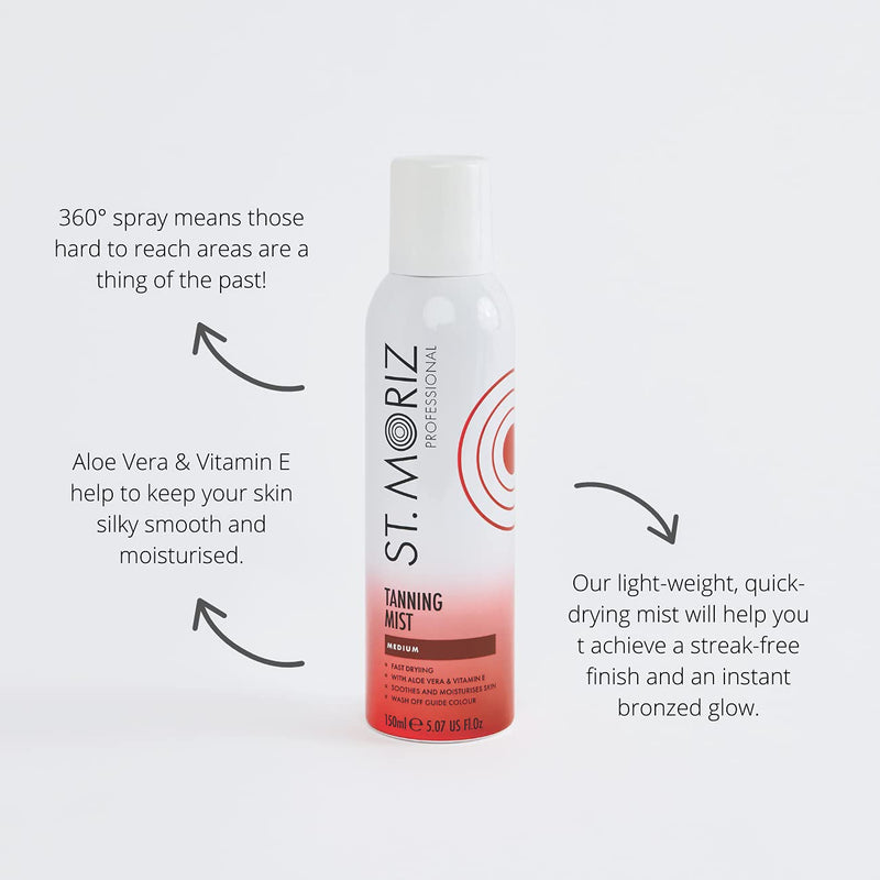 St Moriz Professional Instant Tanning Mist with Aloe Vera, Vitamin E, Fast Drying Vegan Fake Tan, Medium (150ml) - NewNest Australia