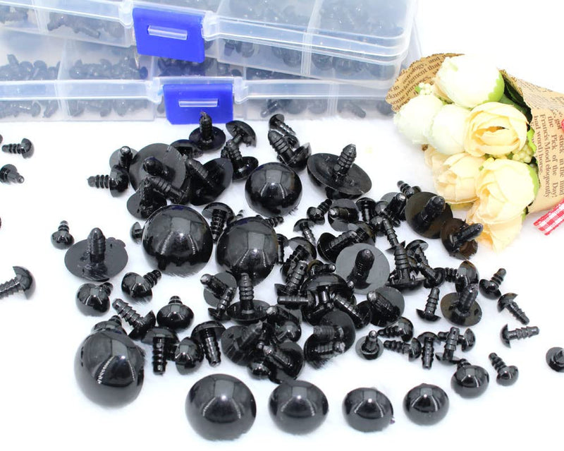 BESTCYC 1box(154pcs) 6/7/8/9/10/12/14/16/18/20/22/24mm Black Solid Plastic Safety Eyes Craft Safety Eyes DIY Eyes with Washers for Teddy Bear Doll Plush Animal Puppet Crafts #1Style - NewNest Australia