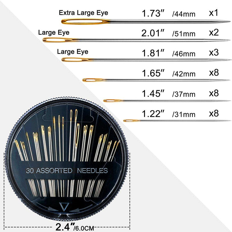 30/60Pack Premium Sewing Needles for Hand Sewing Repair, 6 Sizes Assorted Needles with 2 Threaders, Sewing Needles for Handsewing, Large Eye Stitching Needles, Embroidery Needles, Sewing Sharp Needles 30PCS Needles - NewNest Australia