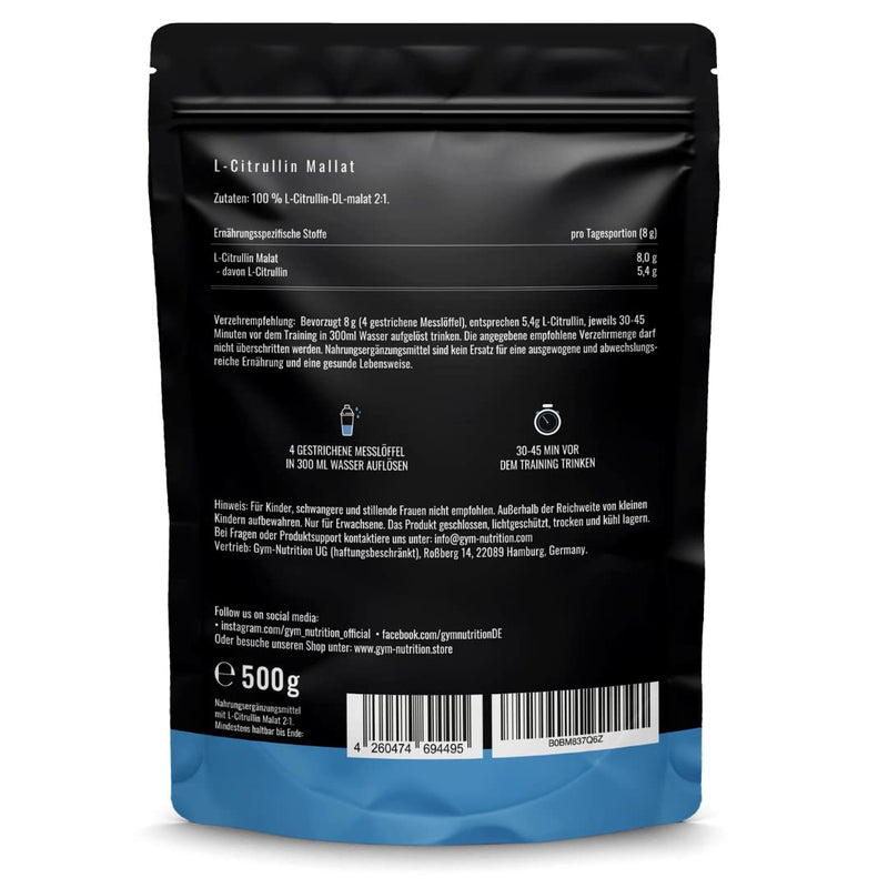 L - CITRULLINE malate powder 2:1-500g High purity - High dosage - Vegan - Bottled in Germany - Pure & without additives from vegetable fermentation - Amino acid - NewNest Australia