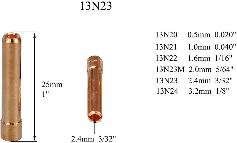 TIG Gas Lens Collet Body 45V44 13N23 (3/32" & 2.4mm) Pyrex Cup #10 (5/8" & 16mm) Insulators Gaskets 598882 Back Cap 41V35 Thoriated Tungsten Electrode Kit for DB SR WP 9 20 25 TIG Welding Torch 14pcs - NewNest Australia