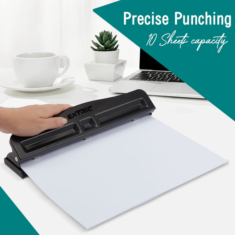 Hole Punch Adjustable 3 Hole Punch 10 Sheet Capacity Hole Puncher Black Metal Hole Puncher 3 Ring - NewNest Australia