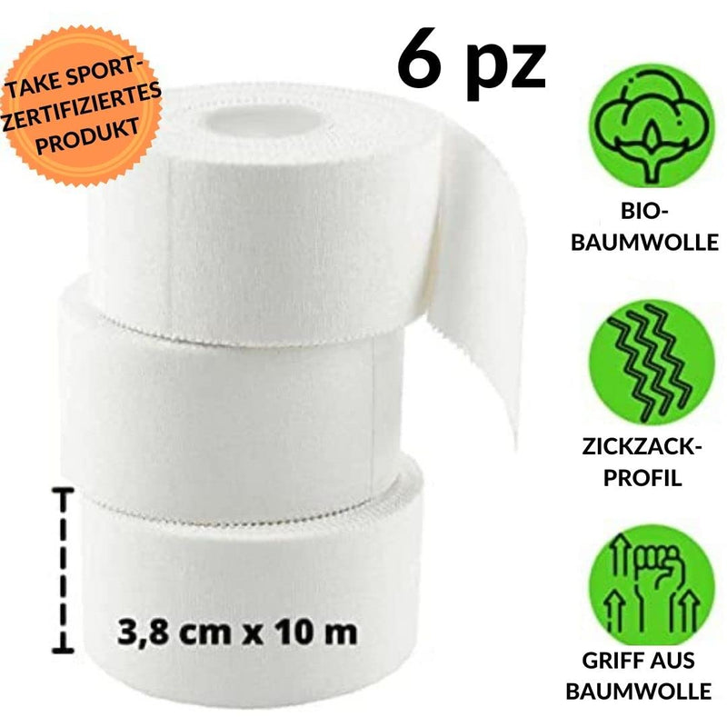Take Sport Sports Bands, Crossfit, Bandages Boxing, Sports Bands, Training Bands, Sports Tape, Tape Sport, Physio Tape, Finger Tape 3.8 X 10 M, 100% Cotton, Zig Zag Edge, Non-Elastic, White (6) - NewNest Australia