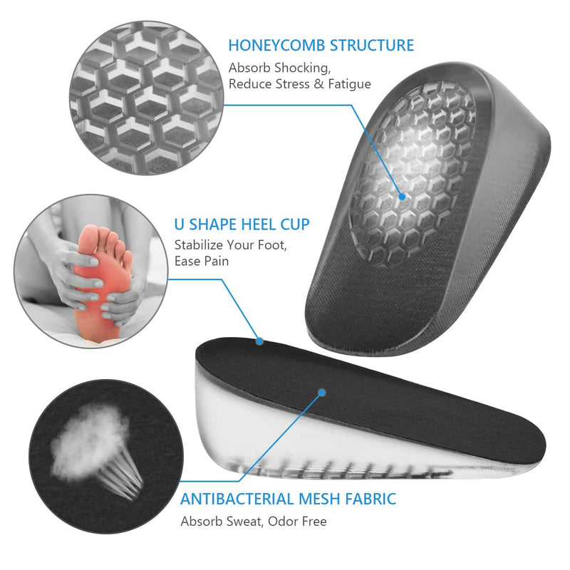 URAQT Gel Height Increase Insole, 2 Pairs Invisible Heel Lift Inserts, Elastic Shock Absorption Heel Cushion Pads Half Increased Heel Shoe Lifts, Elevator Shoe Insoles for Men and Women S for Women, Height: 1.5cm Black - NewNest Australia