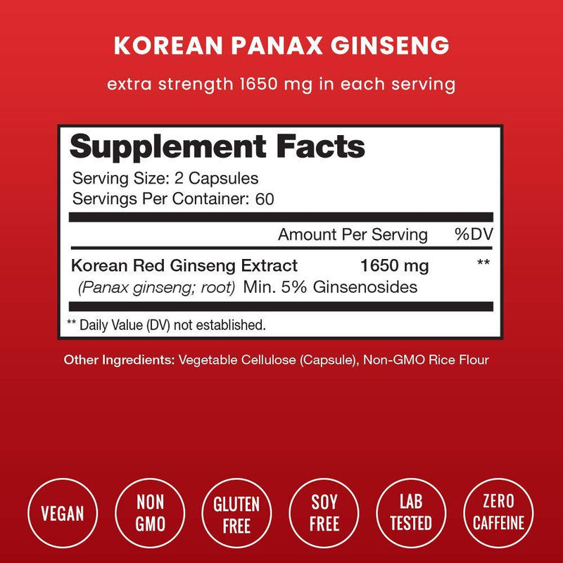 NutraChamps Korean Red Panax Ginseng - 120 Vegan Capsules Extra Strength Root Extract Powder Supplement w/ High Ginsenosides - NewNest Australia