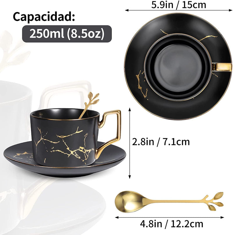 8.5 oz Golden Hand Print Tea Cup With Saucer Set And Cup And Ceramics Saucer Set Black (Black 1 pack) Black 1 pack - NewNest Australia