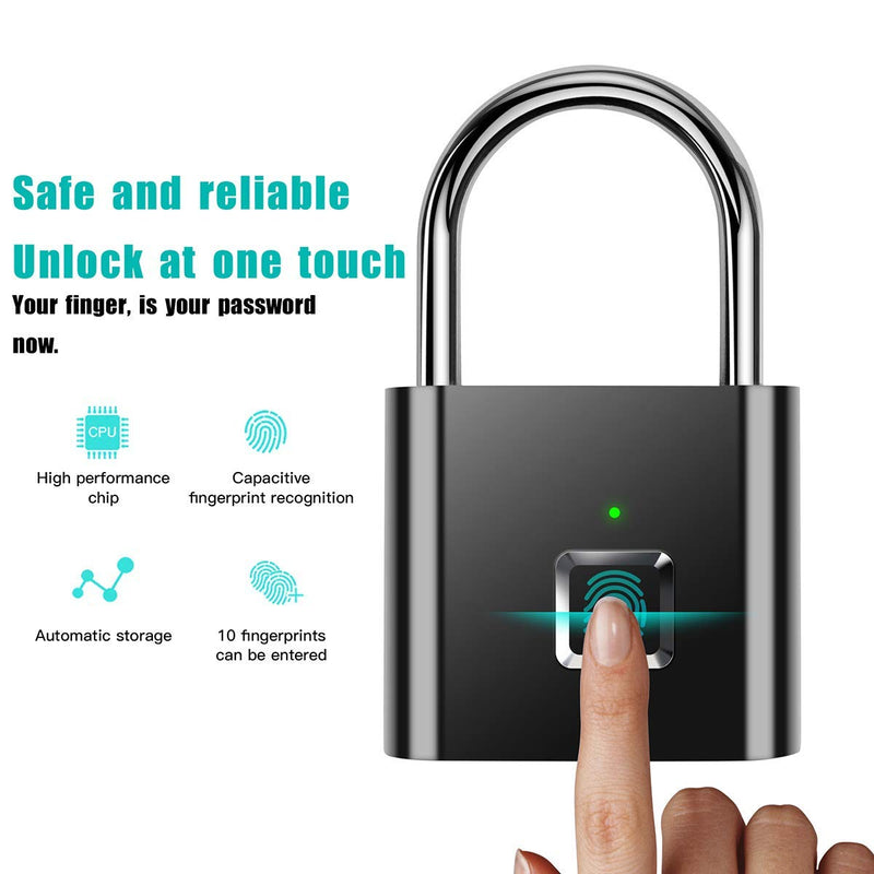 Fingerprint Padlock,AICase Ultra Light One Touch Open Fingerprint Lock with USB Charging for Gym, Sports, School Employee Locker,Fence, Suitcase,Bike No App, No Bluetooth，No Trouble - NewNest Australia