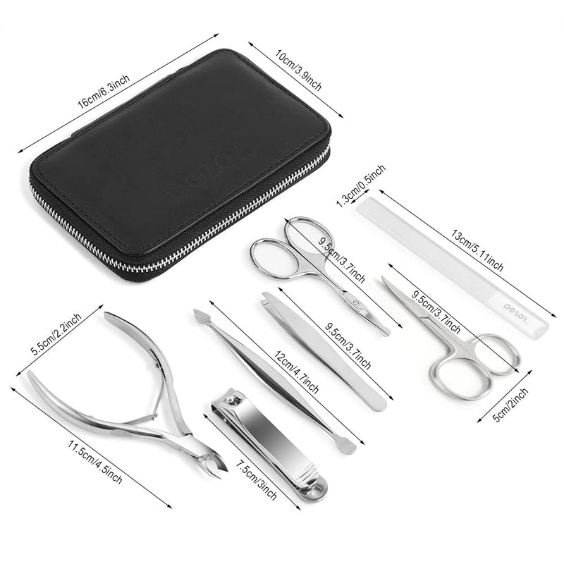 BEZOX Manicure Pedicure Set for Women & Men 7 Pcs Set,Professional Nail Cutter Kits - Nail Clippers & Cuticle Scissors, Tweezers Nail Care Tool Kit Gift Set with Leather Case Silver - NewNest Australia