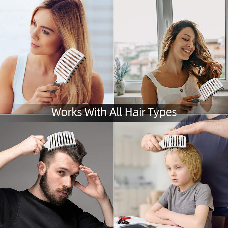 URAQT Hair Brush, Boar Bristle Paddle Hairbrush for Women, Soft Massage Hair Comb, Detangle Hair Brush for Long Thick Curly Hair, Reducing Hair Breakage and Frizzy White - NewNest Australia