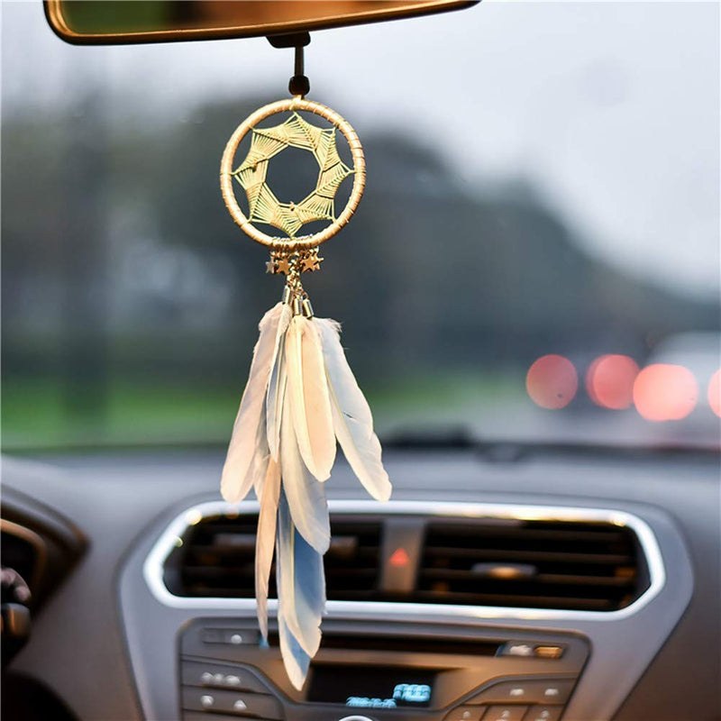 NewNest Australia - Dremisland Handmade Grey Feather Dream Catcher Car Interior Rearview Pendant Charm Car Hanging(Gray Circle) Gray Circle 