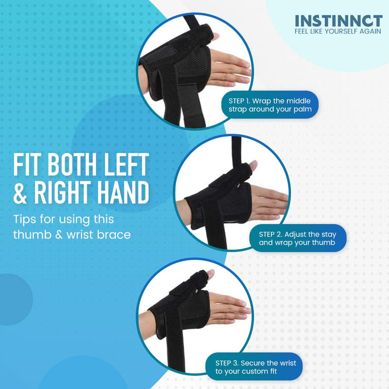 INSTINNCT Wrist Thumb Support Brace for Men & Women, Fully Adjustable Thumb Brace with Thumb Flexible Support for Thumb & Hand Discomfort, Fatigue, Fits Both Right Hand and Left Hand Black(Single) One Size - NewNest Australia