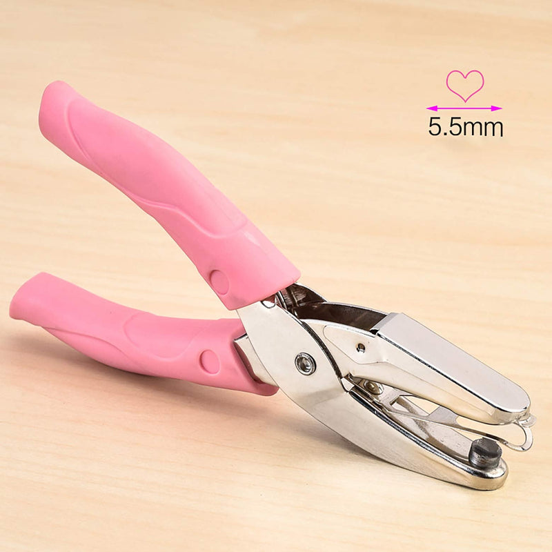 1 Pack 6.3 Inch Length 1/4 Inch Diameter of Heart Shape Hole Handheld Single Paper Hole Punch, Puncher with Pink Soft Thick Leather Cover(Heart 1/4 inch) - NewNest Australia