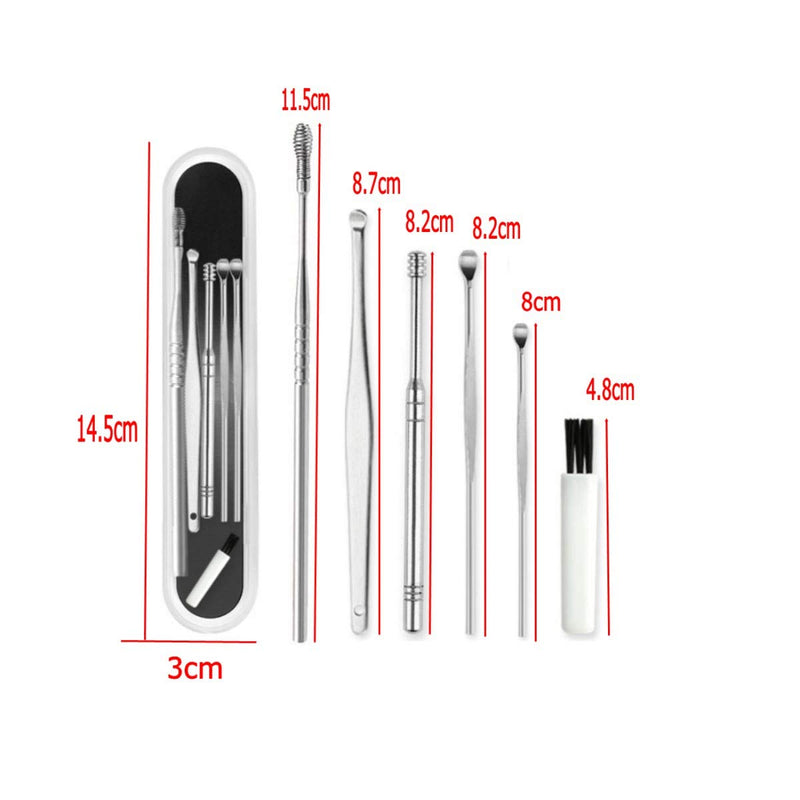 Jzk 5 Pcs Stainless Steel Ear Cleaner Kit With Box, Earwax Curette, Ear Cleaning Tool, Stainless Steel Earwax Remover Spiral, Earwax Pick, Tooth Cleaning Kit (Silver) - NewNest Australia