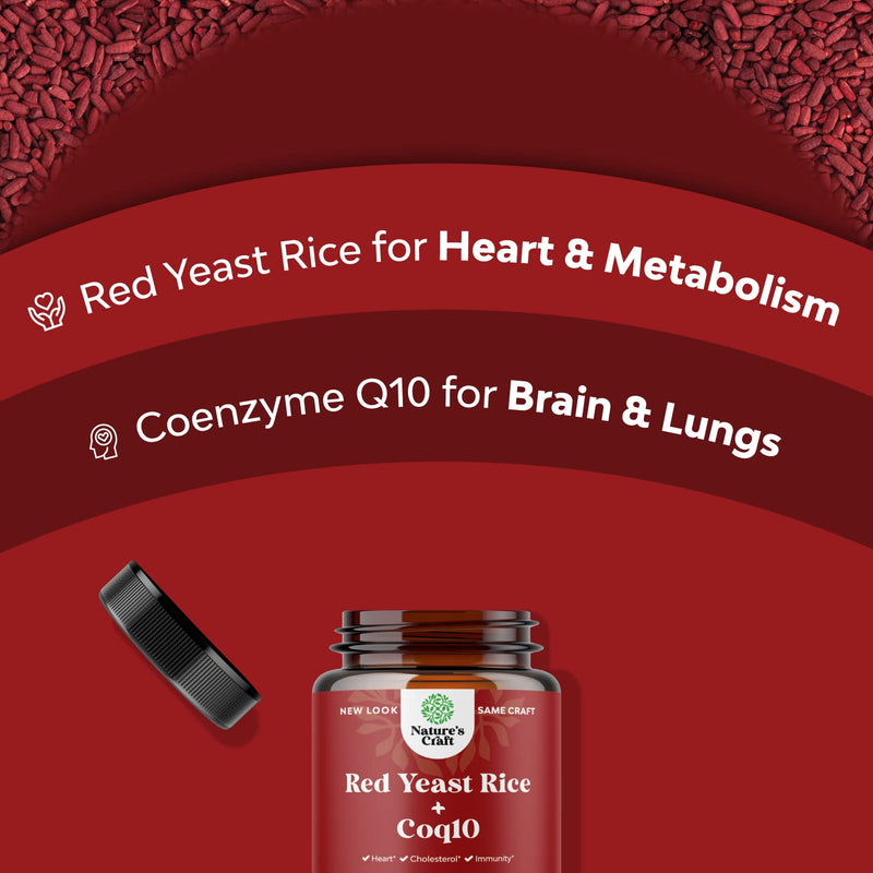 Red Yeast Rice with CoQ10 Supplement - Extra Strength Citrinin-Free Red Yeast Rice 1200mg with CoQ10 100mg Heart Health and Cholesterol Supplement for Men and Women - 120 Daily Veggie Capsules - NewNest Australia