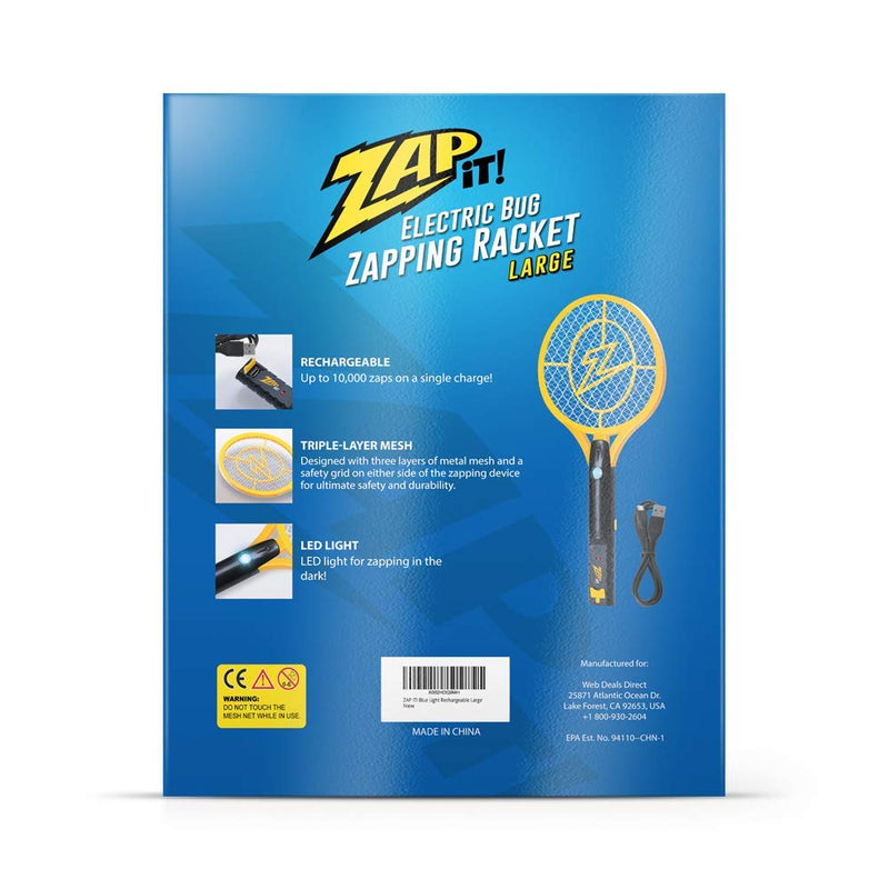 ZAP IT! Bug Zapper Rechargeable Bug Zapper Racket W/ Blue Light Attractant, 4,000 Volt, USB Charging Cable Large Yellow - NewNest Australia