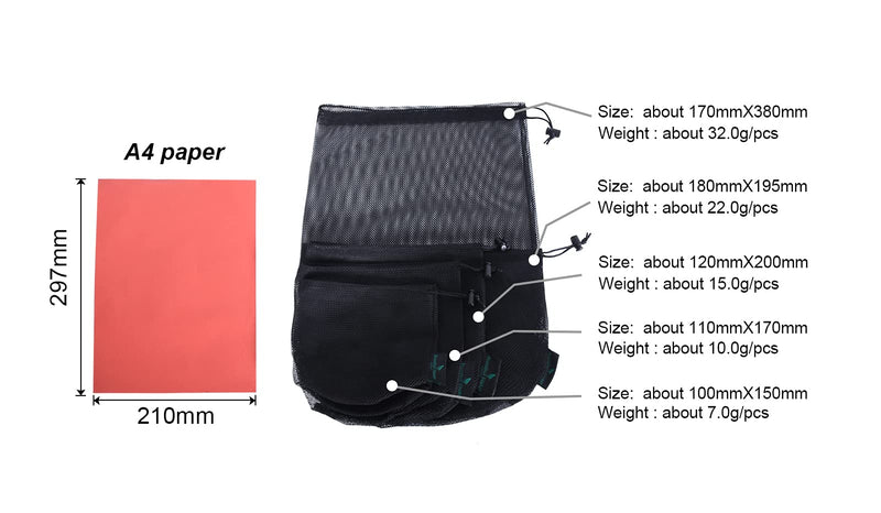 iBasingo Black Drawstring Bags Mesh Bag Nylon Sack Durable Net Bag Small Travel Stuff Sack Mesh Storage Ditty Bag for Cosmetics Shower Gels Bottle Pot Tennis Golf Ball Outdoor Tools 5 pieces/lot Bvp04xl: 7,09 X 7,68 Inches - NewNest Australia
