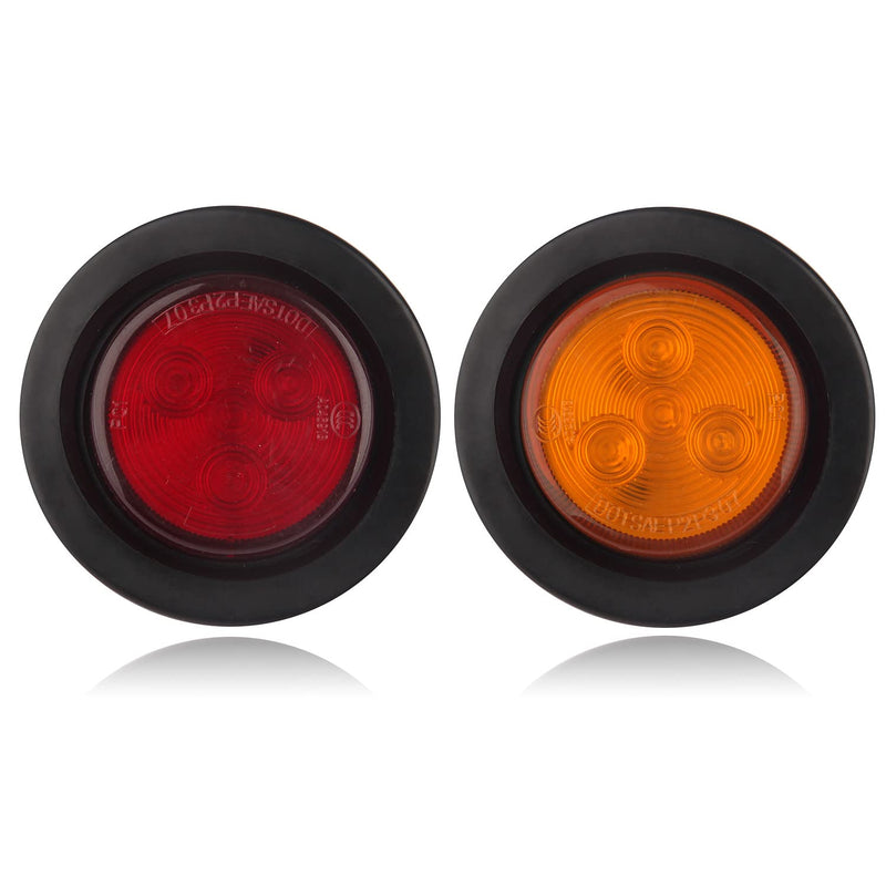 10Pcs 2 Inch Round Led Marker Lights, 2 Inch Round Trailer LED Side Marker and Clearance Marker Lights 4 LED Sealed Flush Mount with Rubber Grommets and 2 Prong Wire Pigtails Waterproof (5Red+5Amber) - NewNest Australia