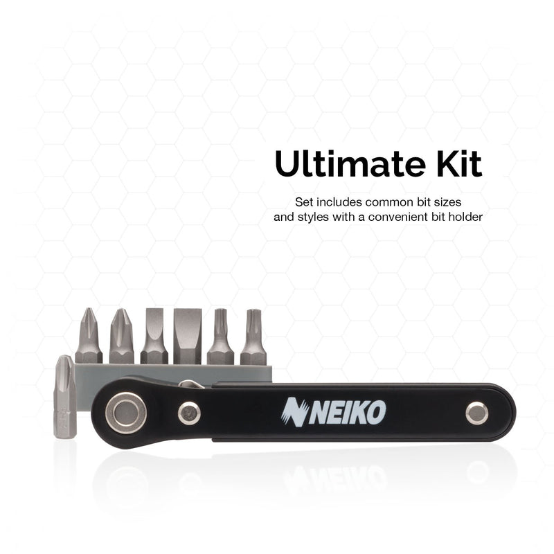 Neiko 03044A Mini Ratcheting Offset Screwdriver and Bit Set, Pocket Size Close-Quarters ,1/4-Inch Drive 7 piece - NewNest Australia