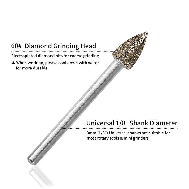 60 Grit 20Pcs 𝗗𝗶𝗮𝗺𝗼𝗻𝗱 𝗕𝘂𝗿𝗿 𝗦𝗲𝘁 - GOXAWEE Rotary Grinding Burrs Engraving Bits Set with 1/8-inch Shank, Diamond-Coated Stone Carving Accessories Bit Universal Fitment for Rotary Tools - NewNest Australia