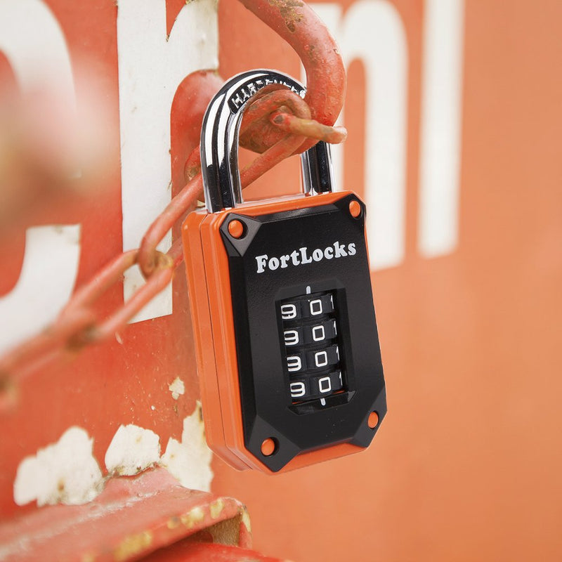 2 Pack FortLocks Gym Locker Lock - 4 Digit, Heavy Duty, Hardened Stainless Steel, Weatherproof and Outdoor Combination Padlock - Easy to Read Numbers - Resettable and Cut Proof Combo Code - Orange - NewNest Australia