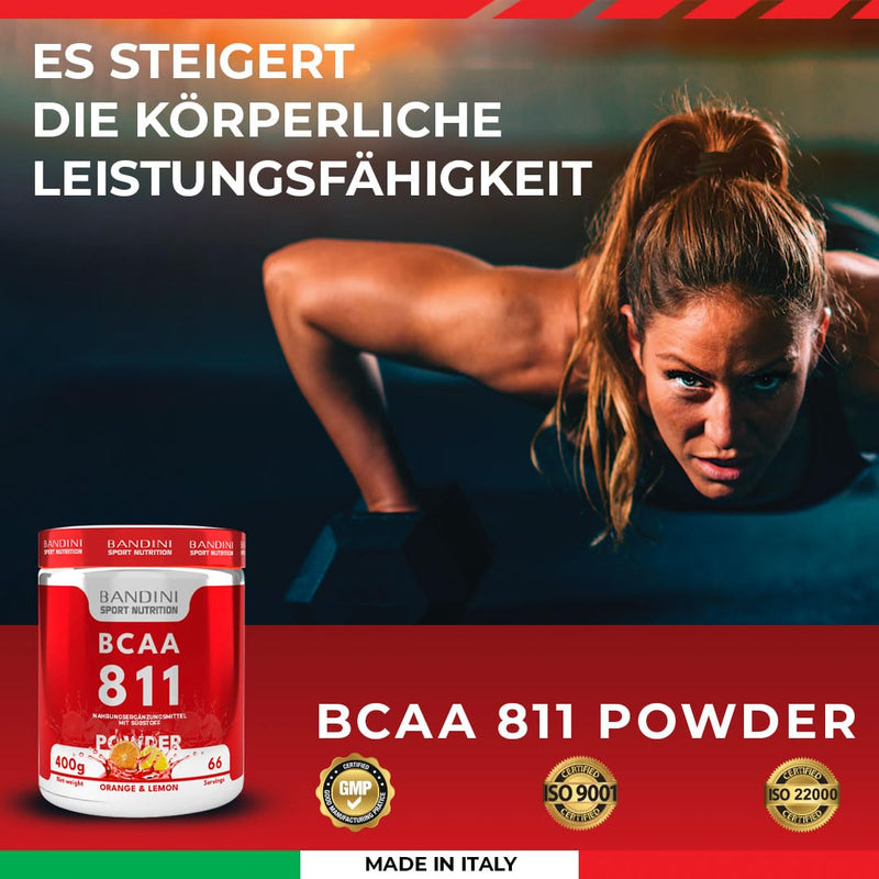Bandini Bcaa Powder 8:1:1 - Dietary Supplement With Branched Chain Amino Acids In A Ratio 8.1.1 400 G (Orange/Lemon Flavor) - Amino Powder 811 With Leucine - Made In Italy - NewNest Australia