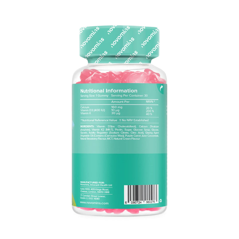 Calcium Gummies for Kids - Healthy Bones & Teeth - Vegetarian - 1 Month Supply – Chewable Childrens Calcium Supplement – 30 Chewable Kids Vitamins – Infused with Vitamin D & K2- by Novomins - NewNest Australia