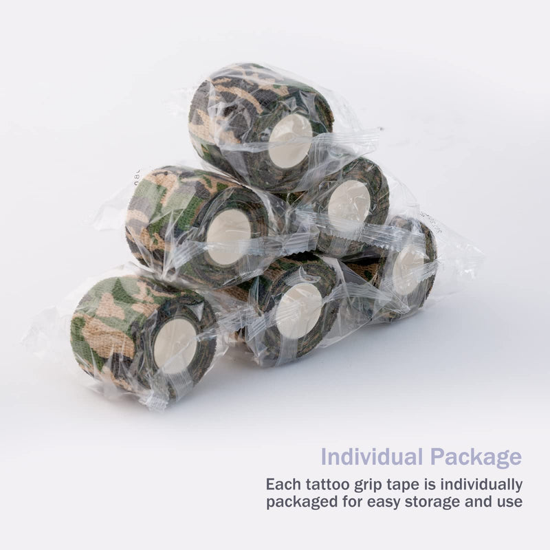EZ Tattoo Grip Tape - Pack of 24 (2.5cm x 4.5m) Self-Adhesive Bandage for Wrist Swelling and Ankle Sprain, Disposable Roll Tattoo Grip Tube Tape for Tattoo Machine (Camo) Camo - NewNest Australia