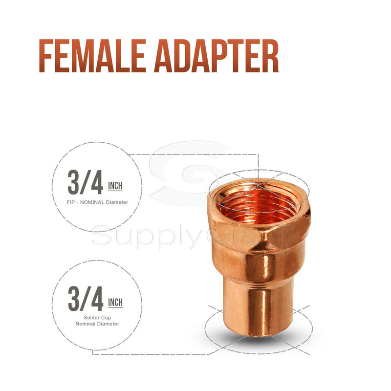 Supply Giant DDGA0034-5 Female Adapter Fitting Sweat x FIP Connections, 3/4, Copper - NewNest Australia