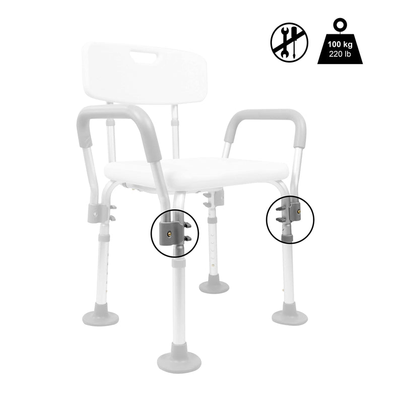 Pepe Shower Chair For Seniors With Backrest, Shower Stool With Armrests, Bathroom Chair For Shower, Shower Seat For Seniors, Height Adjustable, Bath Chair With Backrest, Shower Chair, White, Tool-Free - NewNest Australia